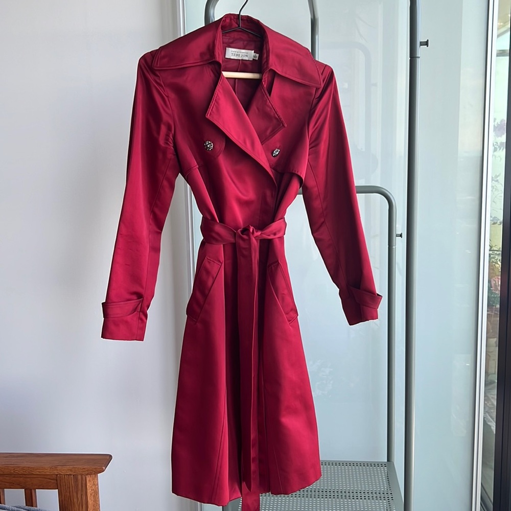 Rickie Freeman By Teri Jon Silk Red Formal Trench Coat